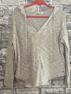 Roxy Lightweight Variegated Gray Hooded V-Neck Pullover, super soft & comfy